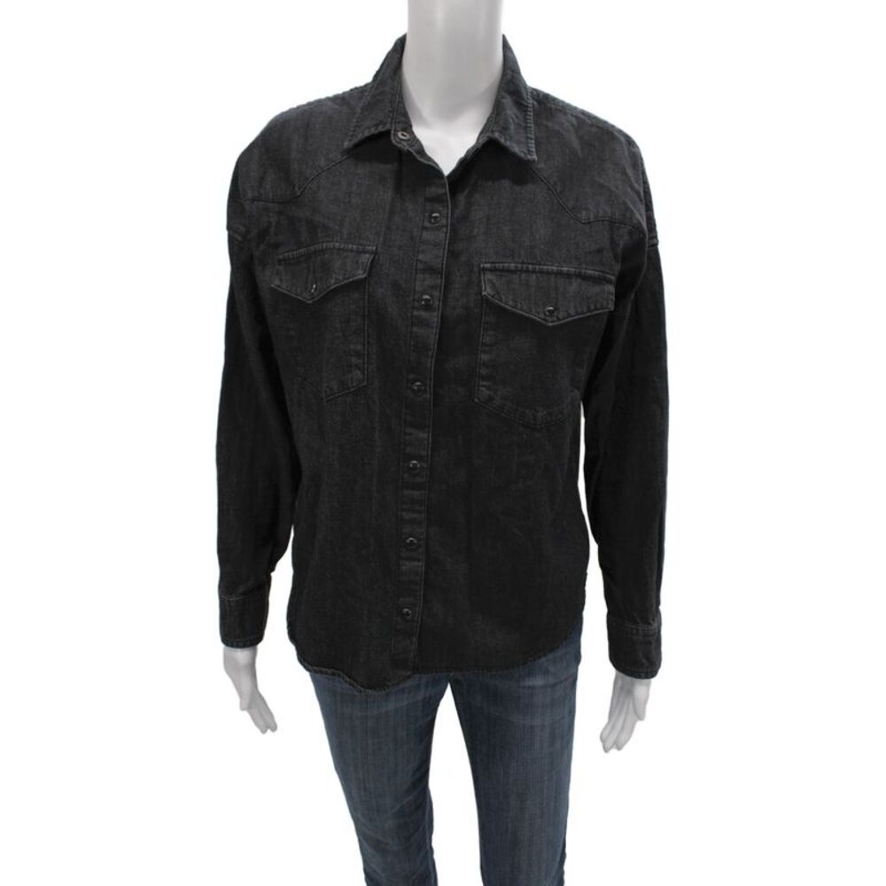 Alex Mill Womens Black Collared Western Cotton Button-Up Top Size S
